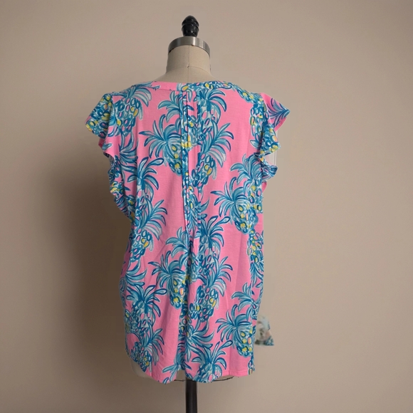 Lilly Pulitzer Tropical Pink Pineapple Print Blouse XL - Picture 2 of 8
